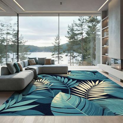 Deep Teal Palm Foliage Rug