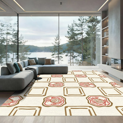 Cream and Red Square Rose Collage Rug