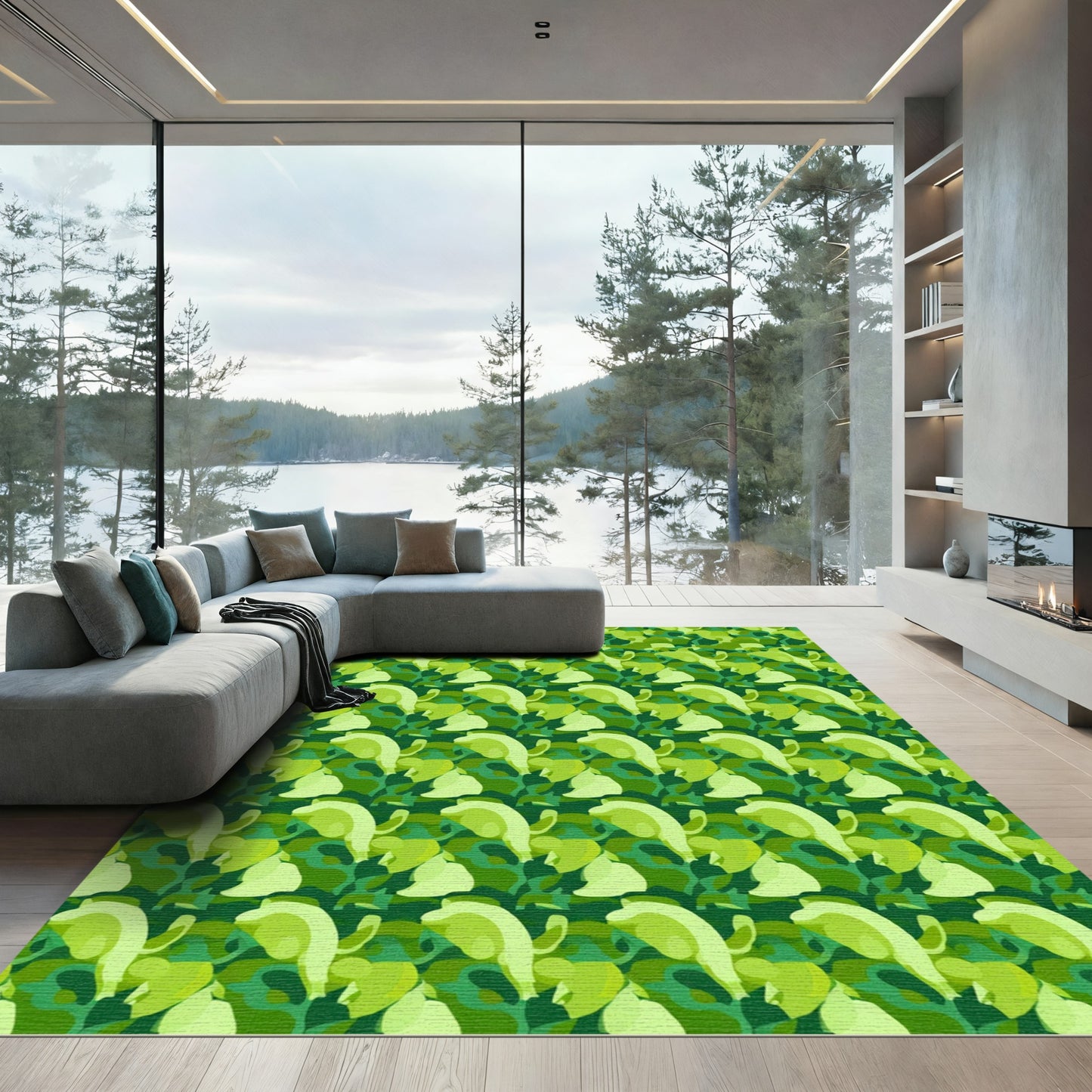 Green Abstract Organic Wave Rug