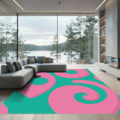 Teal Pink Abstract Swirl Shapes Rug