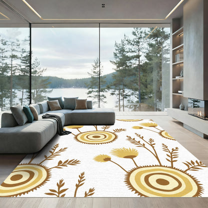 Earthy Ochre Abstract Floral Blooms Rug