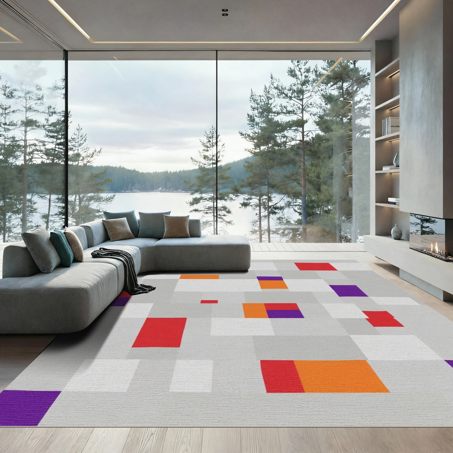 Bold Geometric Color Block Rectangles Rug