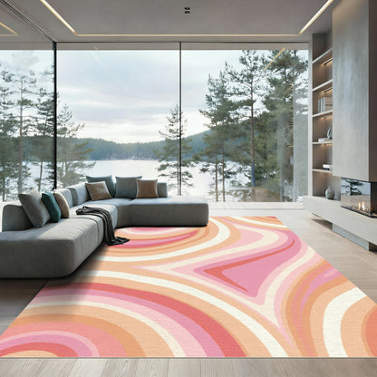 Retro Swirl Peach Pink Abstract Rug