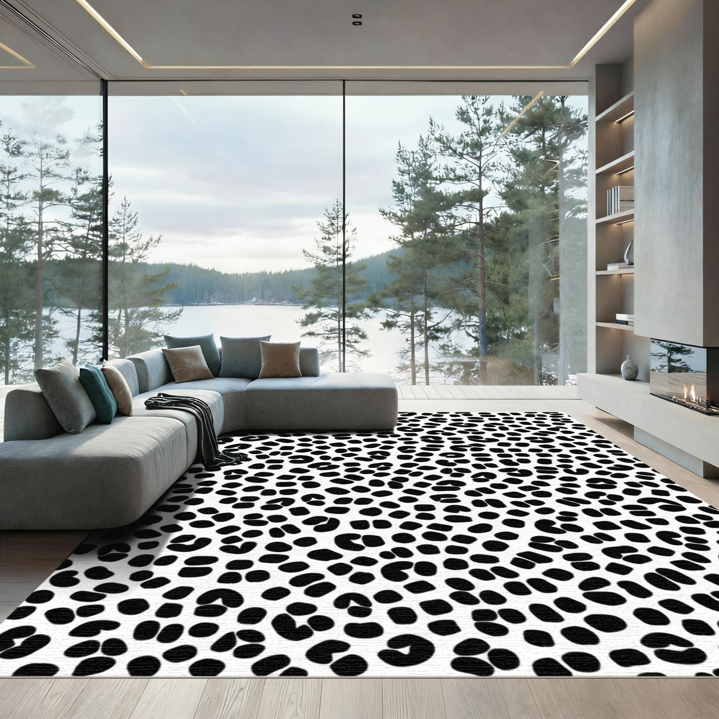 Bold Black Spots Contemporary Rug