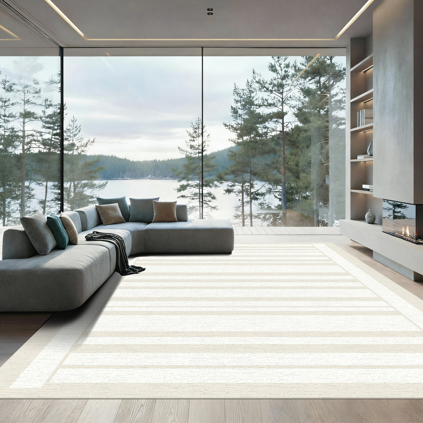 Minimalist Beige Horizontal Stripe Rug
