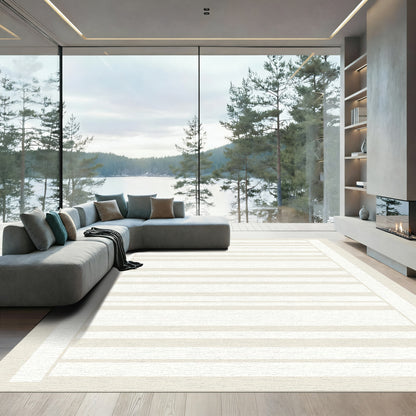 Minimalist Beige Horizontal Stripe Rug