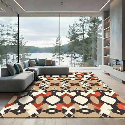 Earthy Terracotta Tribal Geometric Rug