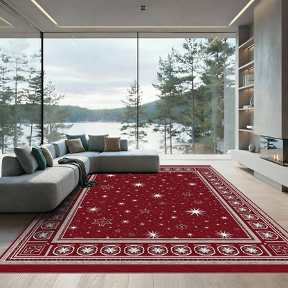 Crimson Starry Night Medallion Border Rug