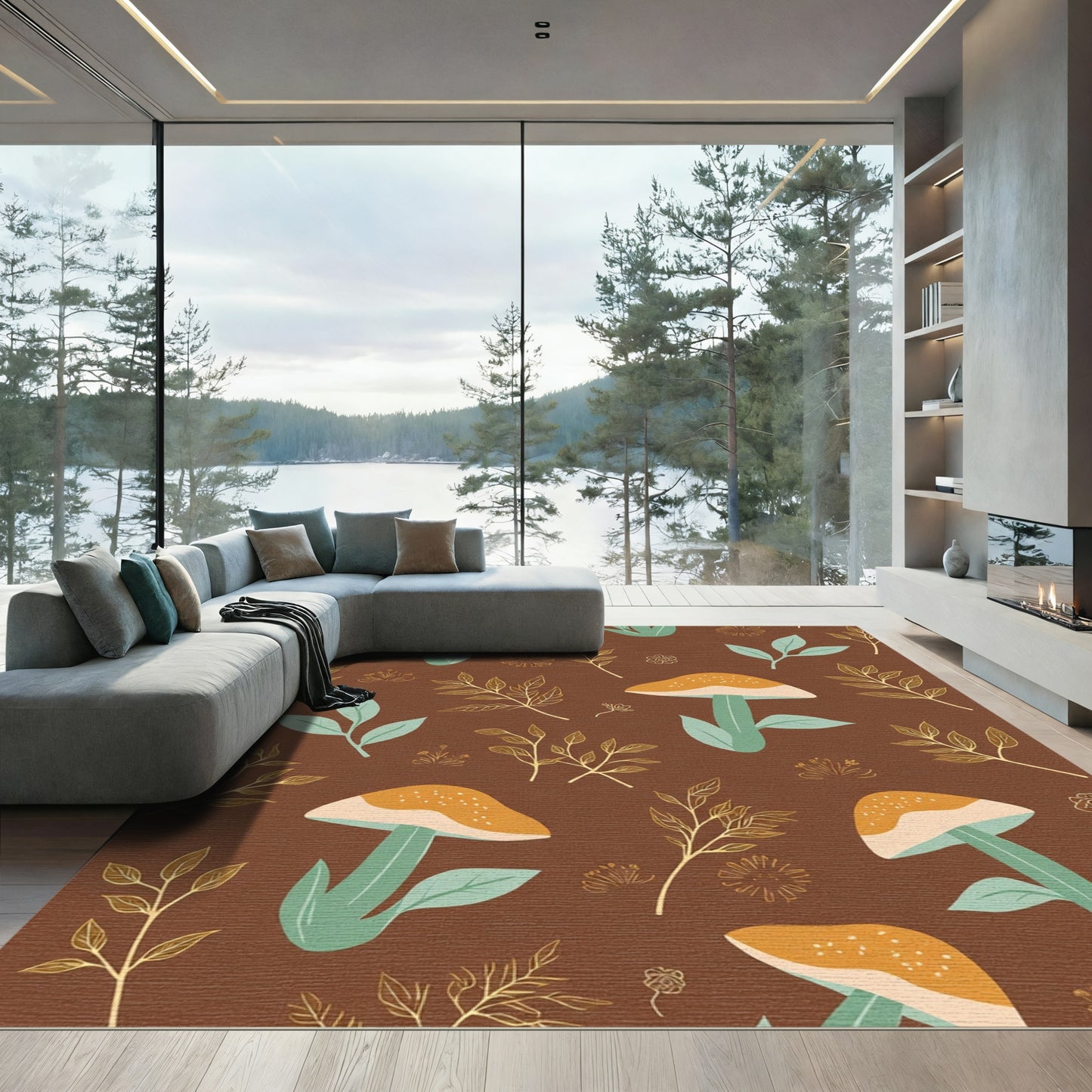 Earthy Terracotta Mushroom Woodland Whimsy Rug