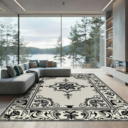 Ornate Black and Gray Floral Medallion Rug