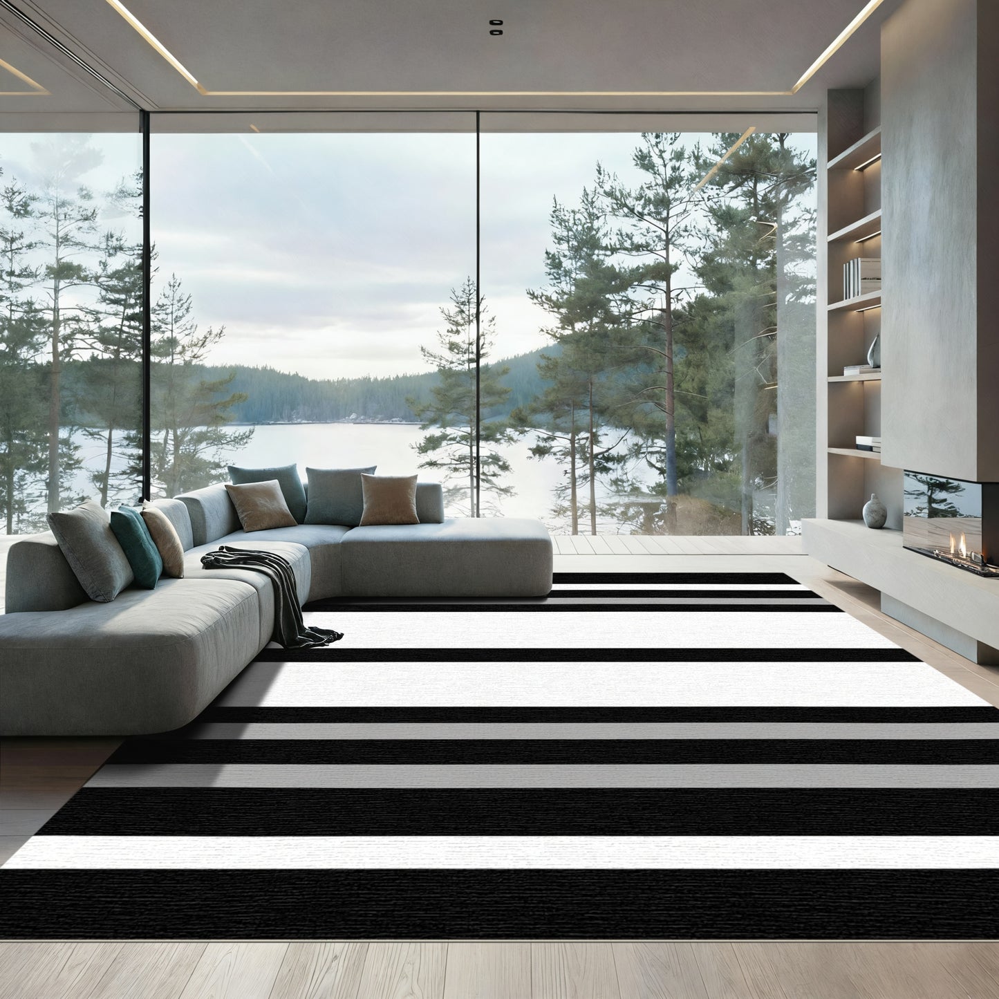 Bold Black White Gray Stripe Rug