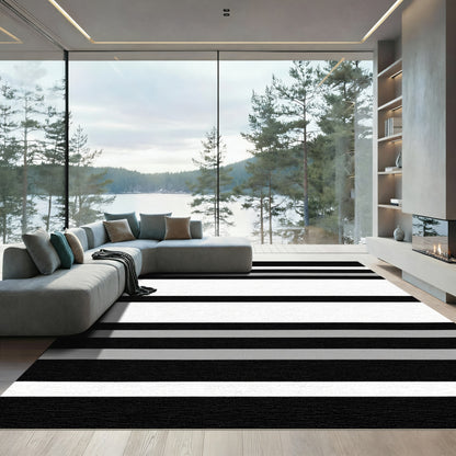 Bold Black White Gray Stripe Rug