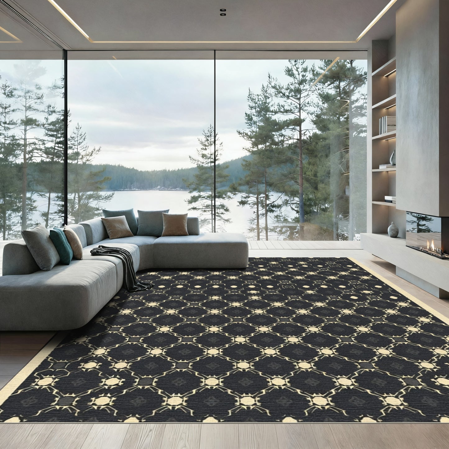 Dark Gray Diamond Lattice Rug