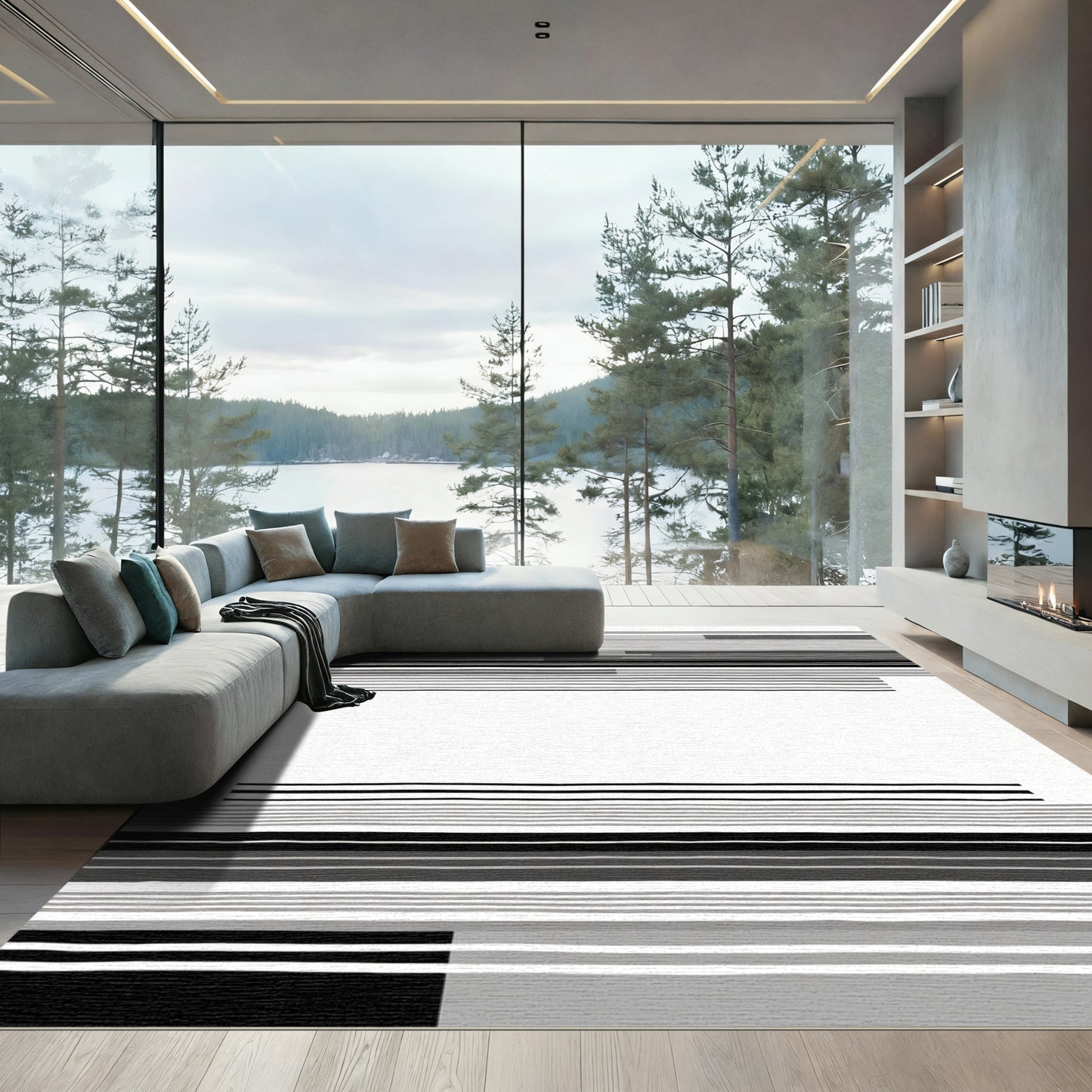 Monochromatic Hazy Stripe Composition Rug
