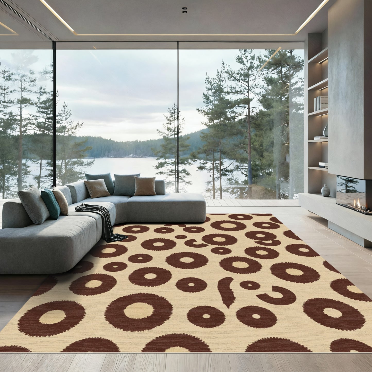 Brown Circles With Jagged Edges Rug