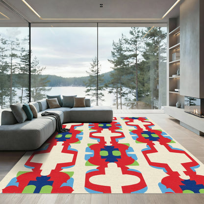Bold Red Blue Geometric Link Rug