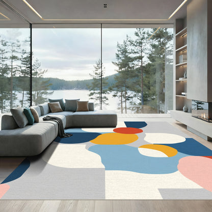 Abstract Organic Shapes Teal Gold Rug