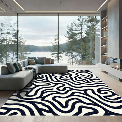 Dark Navy Cream Labyrinth Swirl Rug
