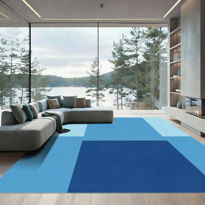 Cool Blue Abstract Geometric Blocks Rug
