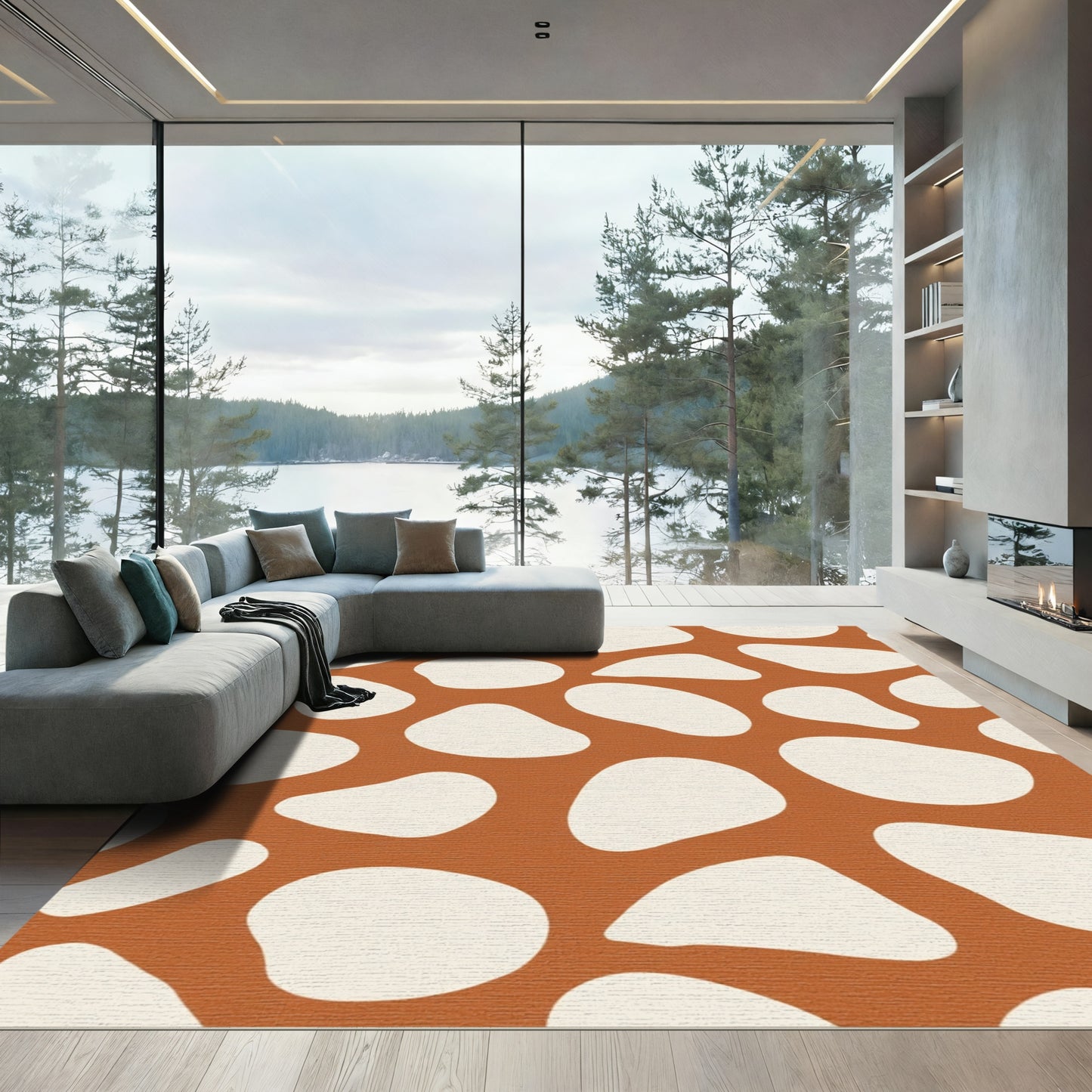 Terracotta Cream Abstract Blob Rug