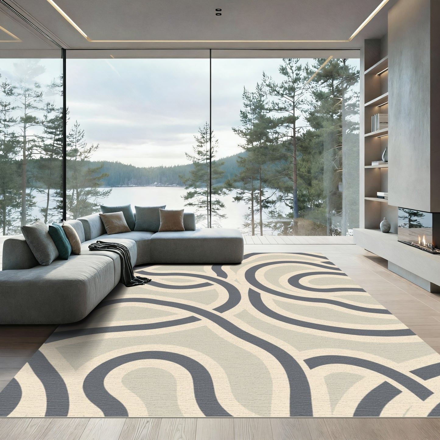 Cream Tan Swirl Abstract Loops Rug