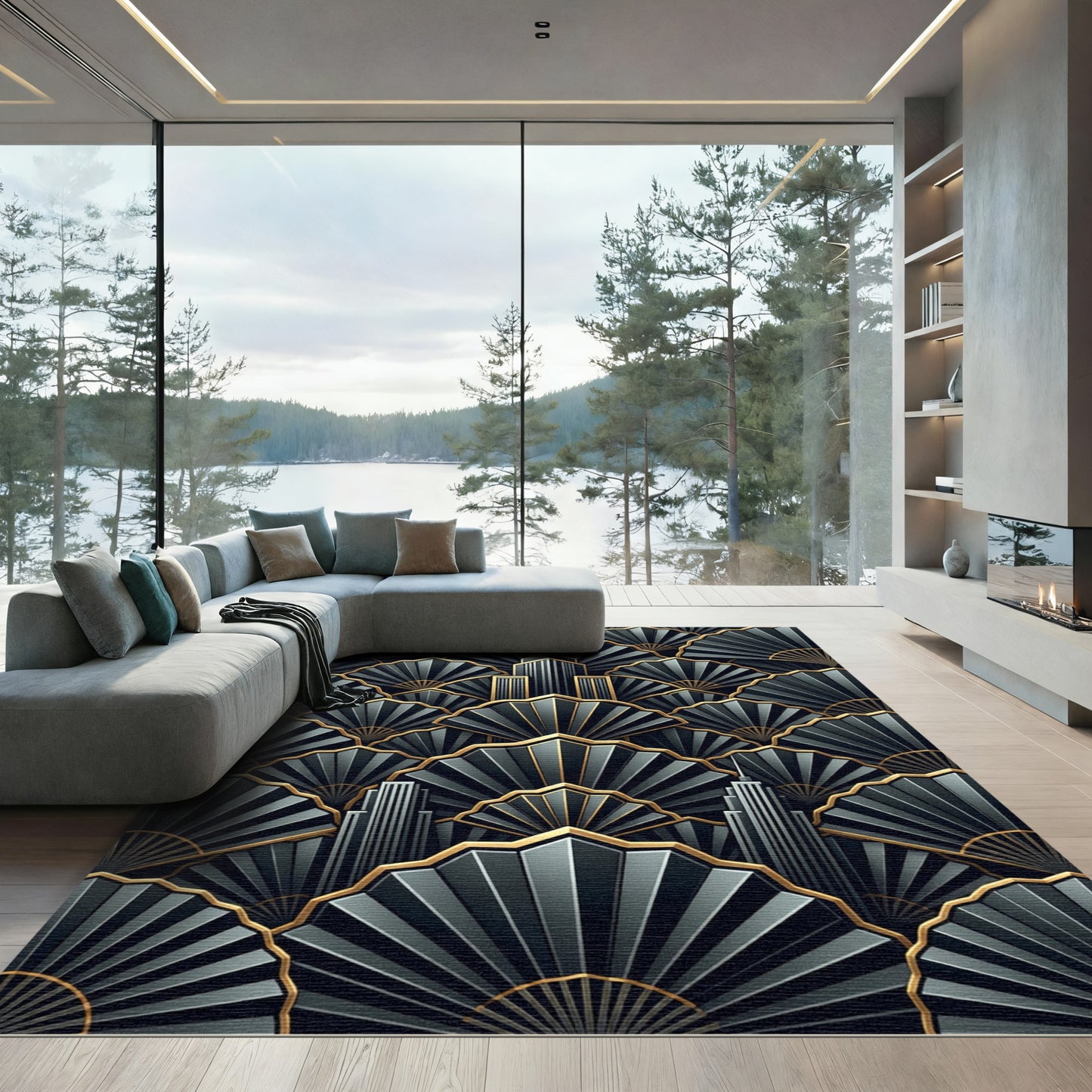 Art Deco Skyscraper Fan Arrangement Rug