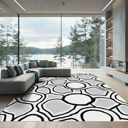 Abstract Black and White Organic Shapes Rug