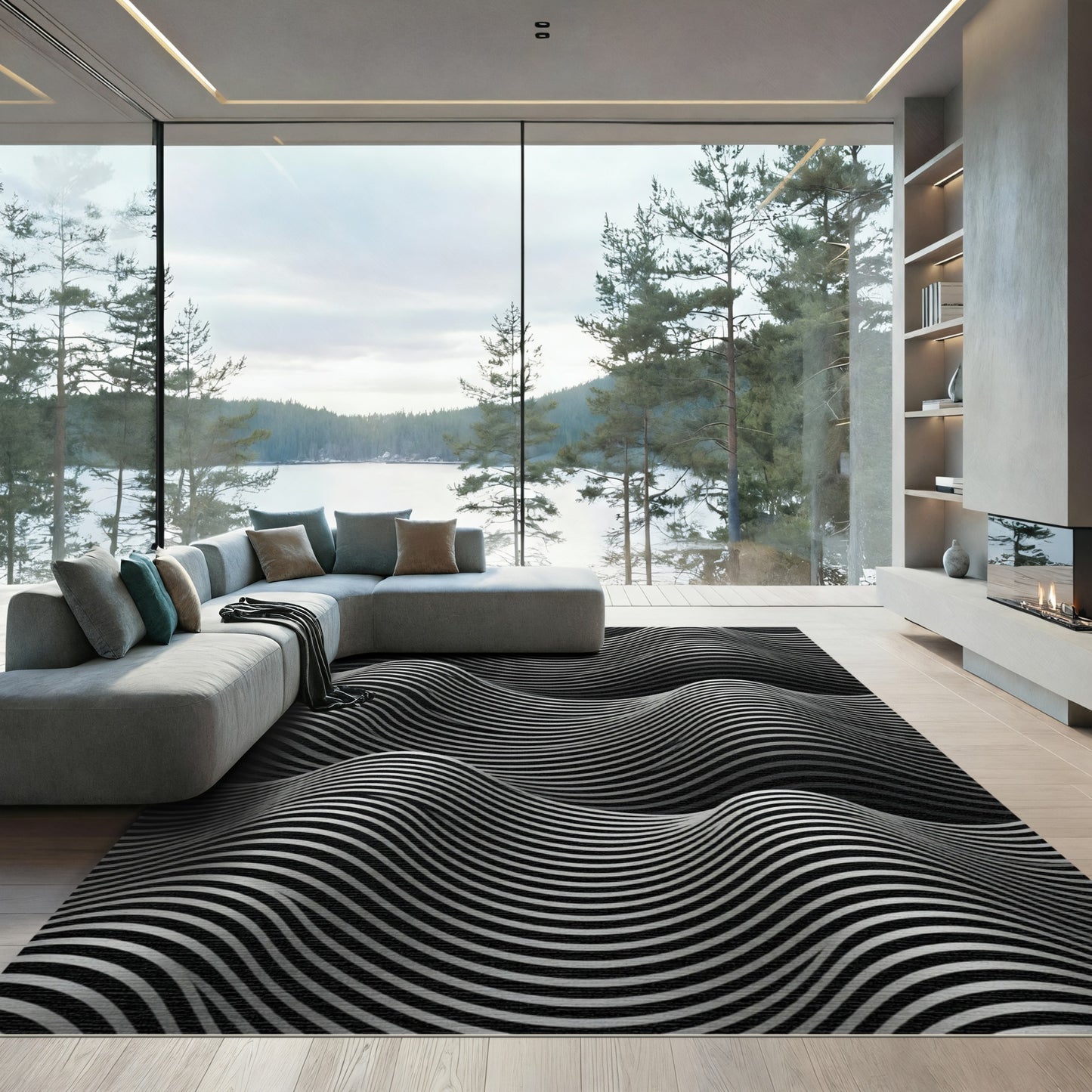 Monochromatic Wavy Stripe Texture Rug