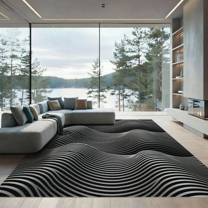 Monochromatic Wavy Stripe Texture Rug