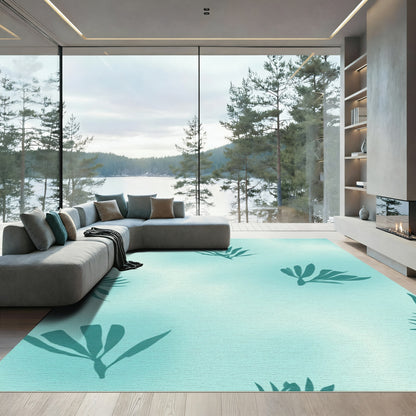 Teal Foliage on Light Aqua Gradient Rug