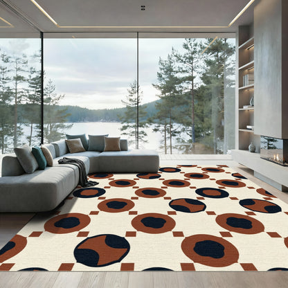 Brown Black Circles Squared Tiles Rug