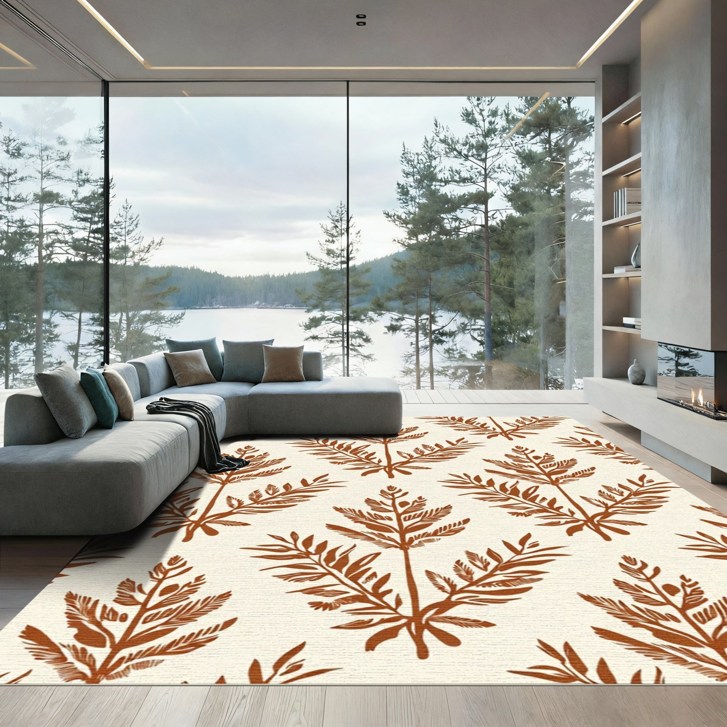 Terra Cotta Leaf Tree Cluster Rug