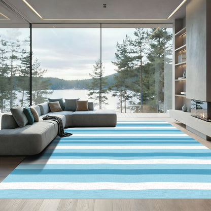 Ocean Blue White Striped Horizon Rug
