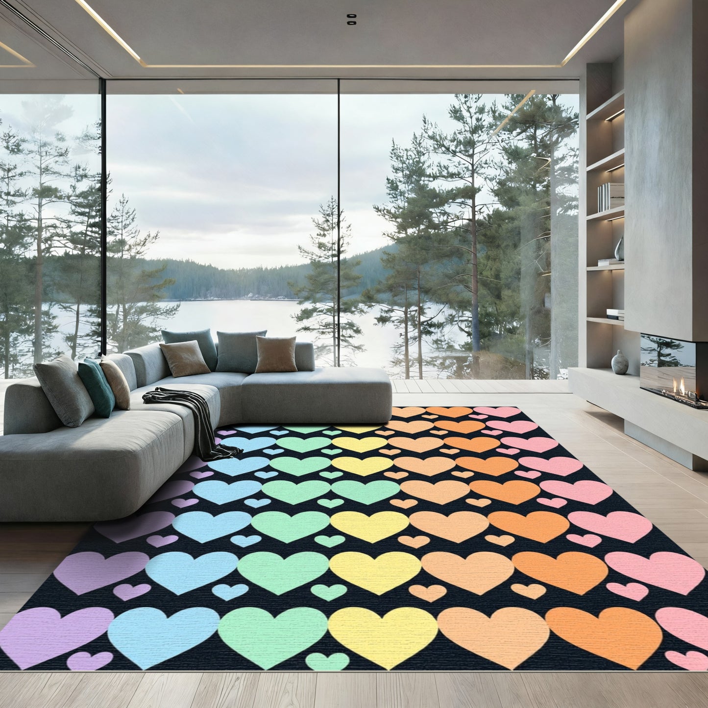 Pastel Hearts Colorful Repeat Rug