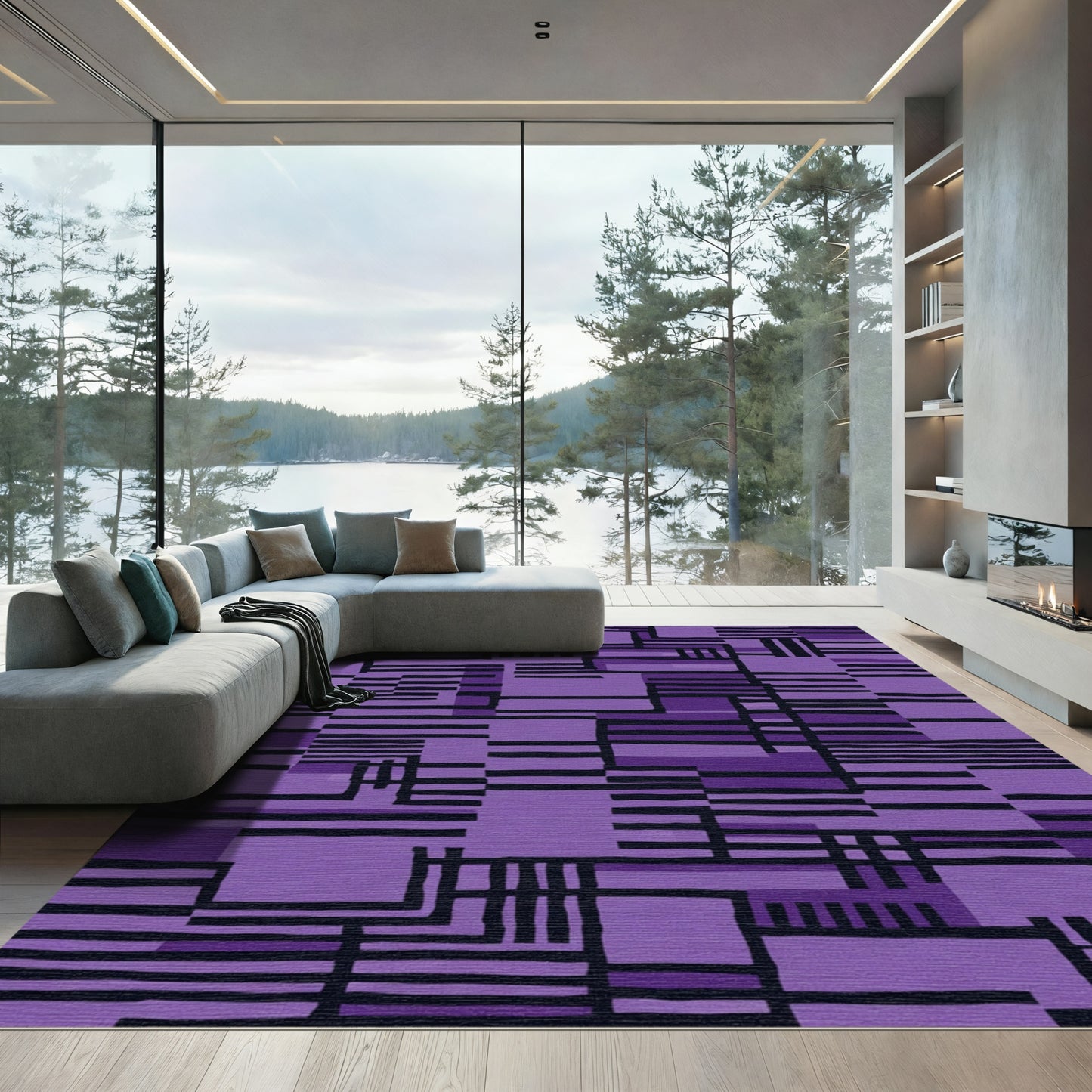 Purple Abstract Geometric Rectangular Rug