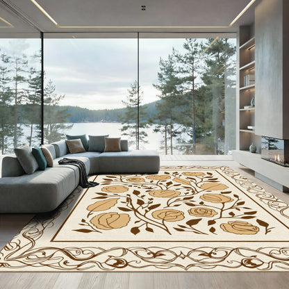 Cream Beige Floral Vine Garden Rug
