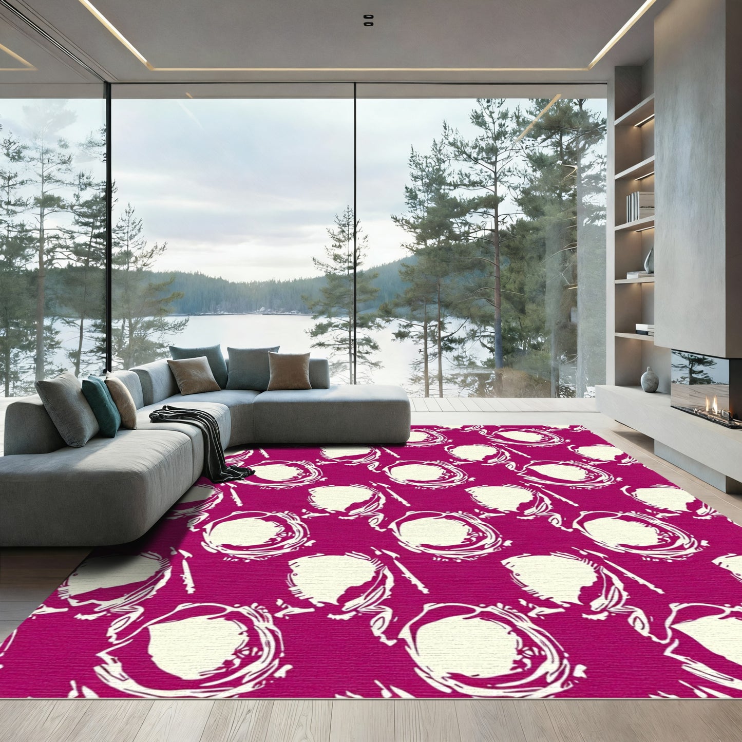 Magenta Cream Floral Imprint Rug