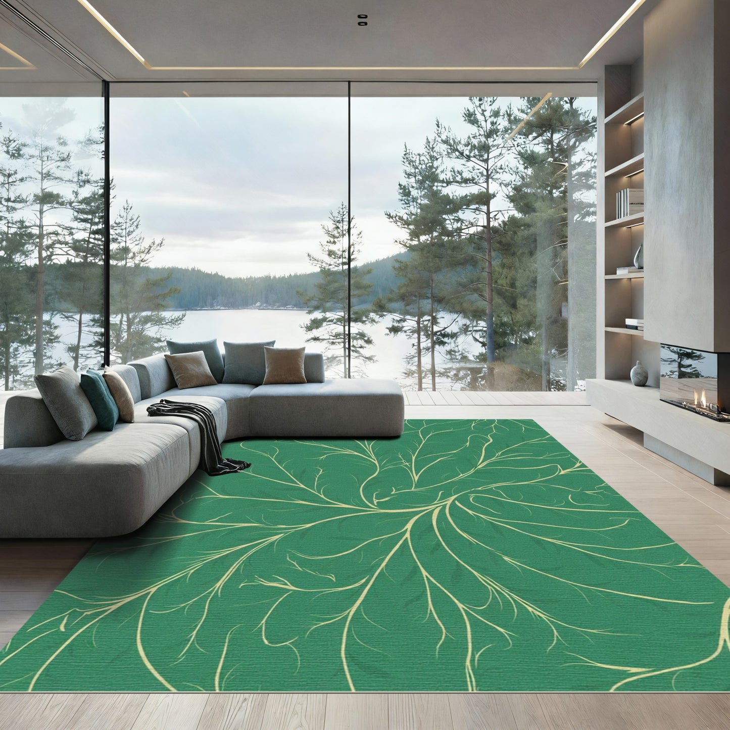 Green Vine Branch Abstract Rug