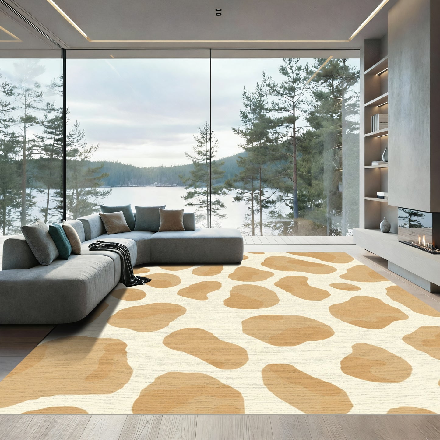 Golden Brown Abstract Spots Rug
