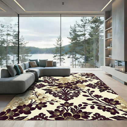 Crimson and Gold Floral Damask Rug