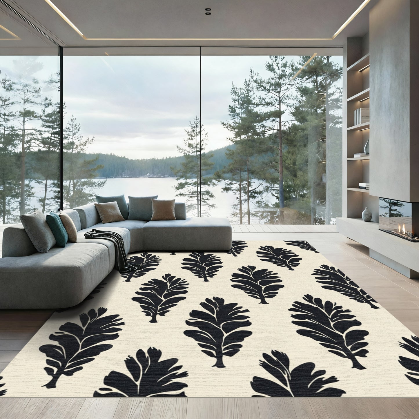 Black Fern Allover Pattern Rug