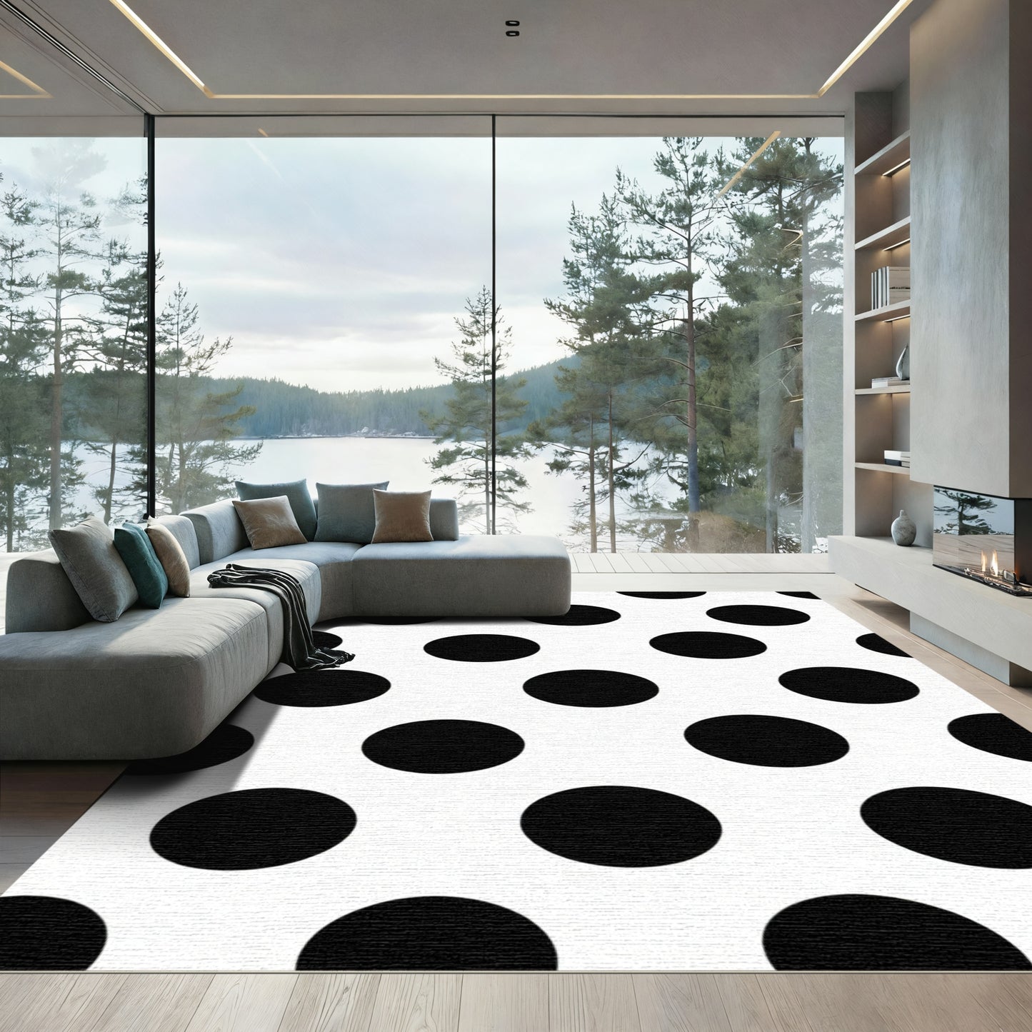 Classic Black White Polka Dot Collection Rug