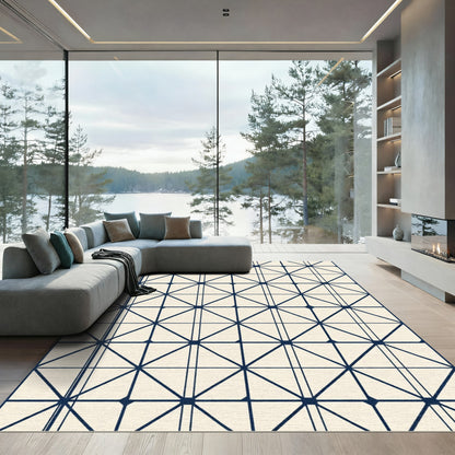 Cream Navy Geometric Lattice Rug