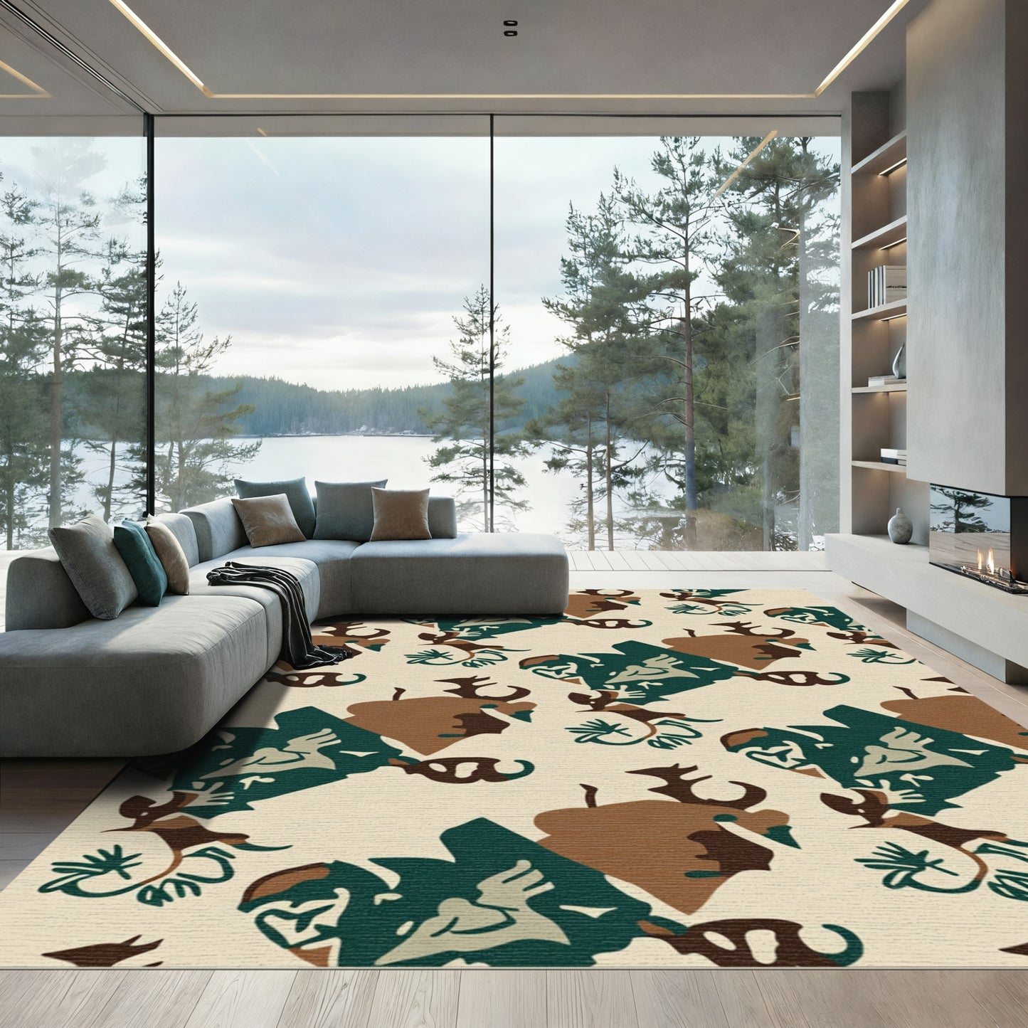 Woodland Camouflage Abstract Heart Cluster Rug