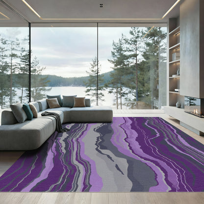 Purple and Gray Abstract Stone Layers Rug
