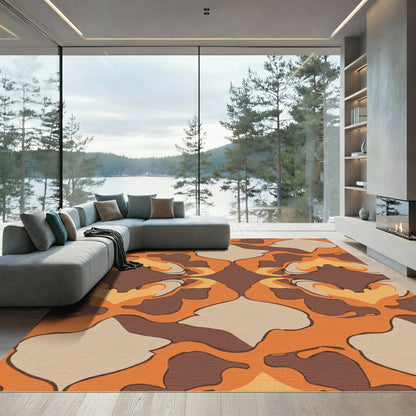 Retro Abstract Orange Brown Organic Shapes Rug