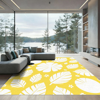 Sunny Yellow Tropical Foliage Flowers Rug