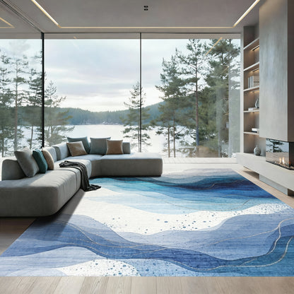 Layered Teal Blue Wave Rug