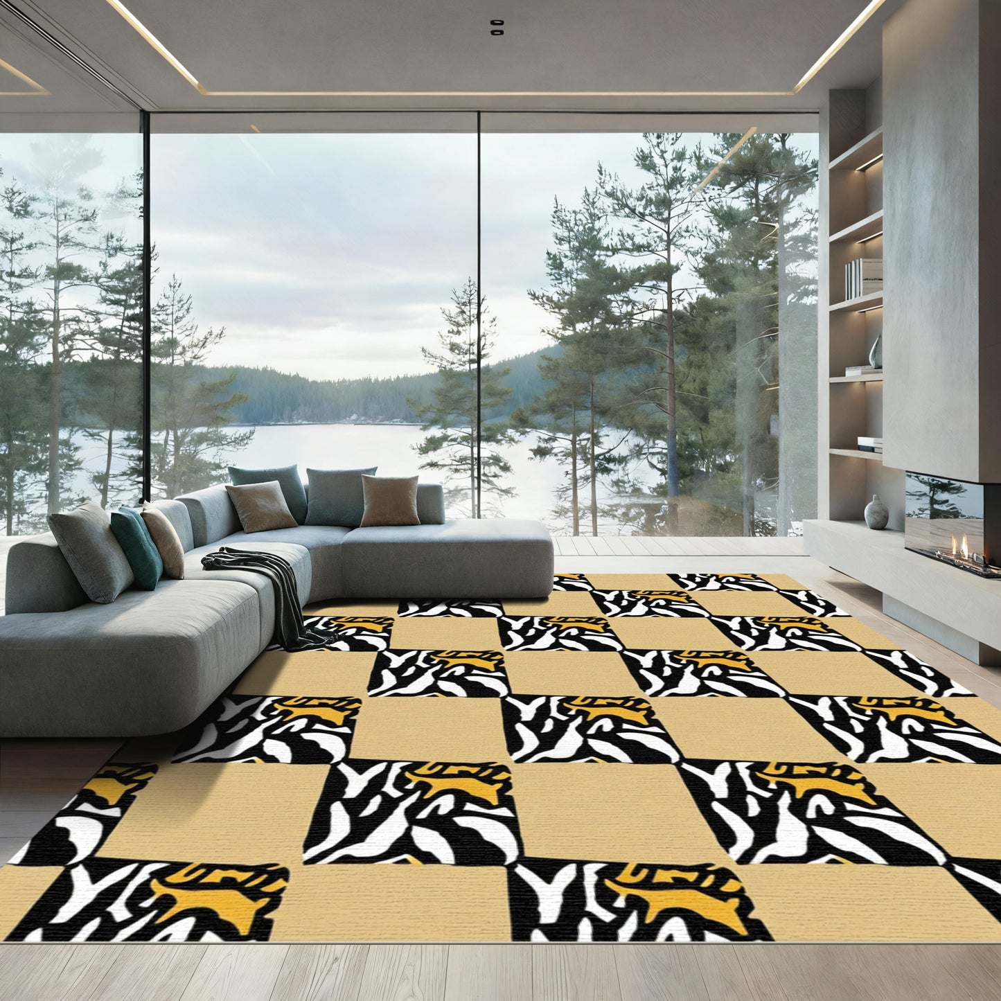 Sandy Yellow Zebra Tiger Squares Rug