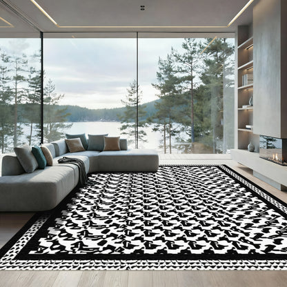 Abstract Black White Geometric Flow Rug